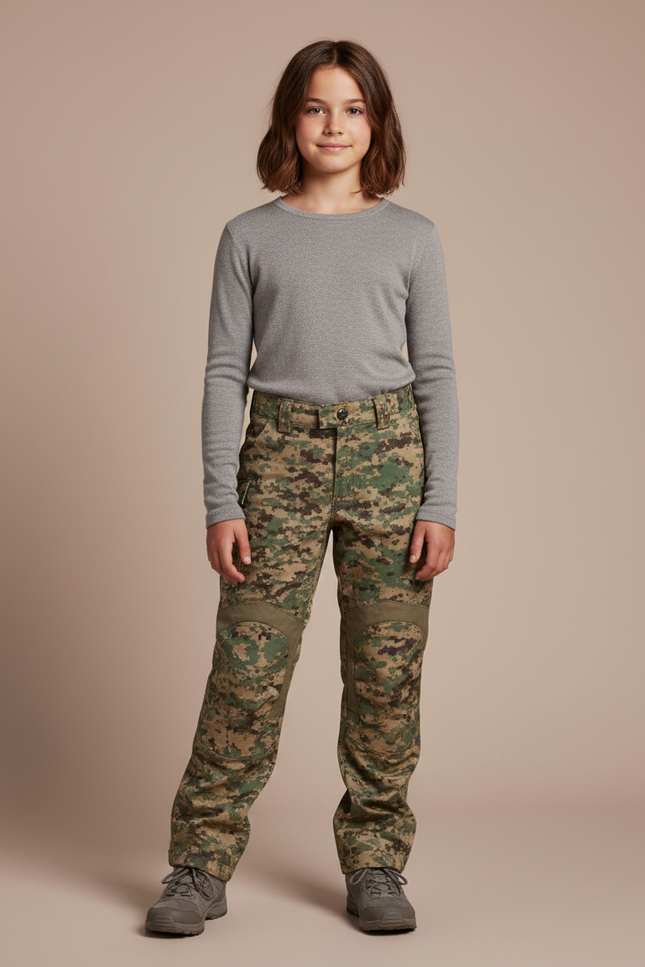 Pantalon Randonnée Camouflage Vert Digital Renforcé Enfant - Toile