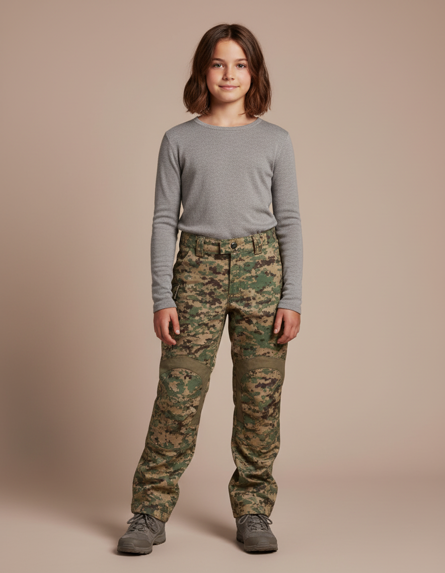 Pantalon Randonnée Camouflage Vert Digital Renforcé Enfant - Toile