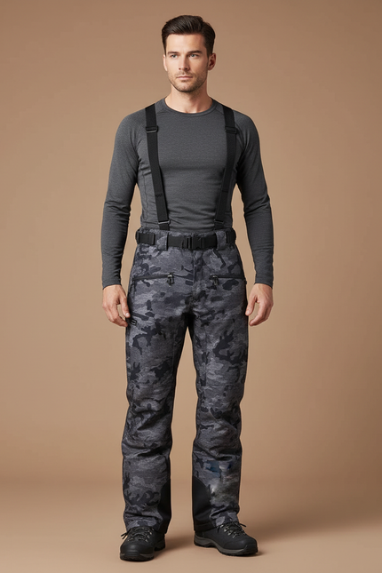 Pantalon Randonnée Camouflage Gris Imperméable Bretelles Homme - Polyester