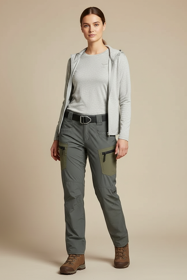 Pantalon Randonnée Kaki Bicolore Léger Respirant Femme - Polyester