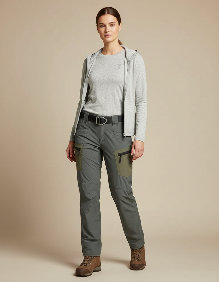 Pantalon Randonnée Kaki Bicolore Léger Respirant Femme - Polyester