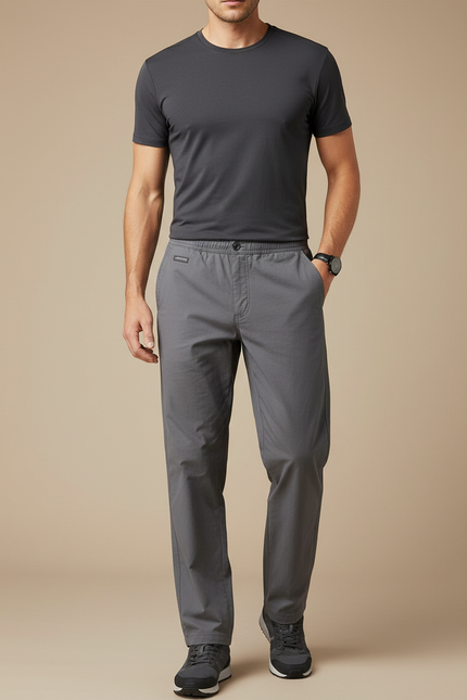 Pantalon Randonnée Gris Coton Ample Décontracté Homme