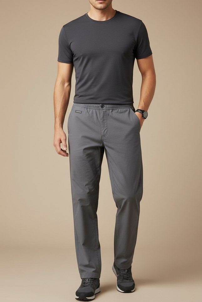 Pantalon Randonnée Gris Coton Ample Décontracté Homme