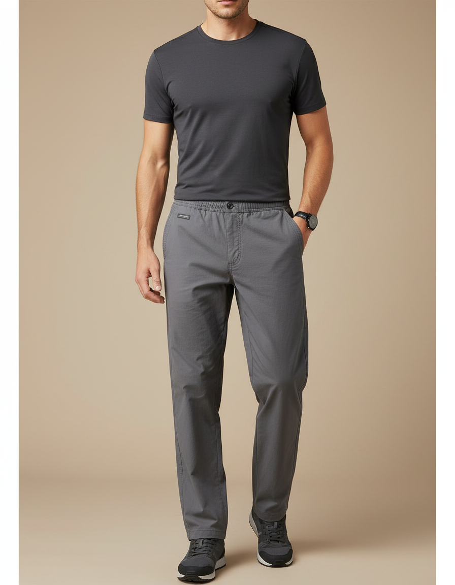 Pantalon Randonnée Gris Coton Ample Décontracté Homme