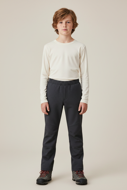 Pantalon Randonnée Enfant Gris Imperméable Élastique Doublé Polaire - Polyester