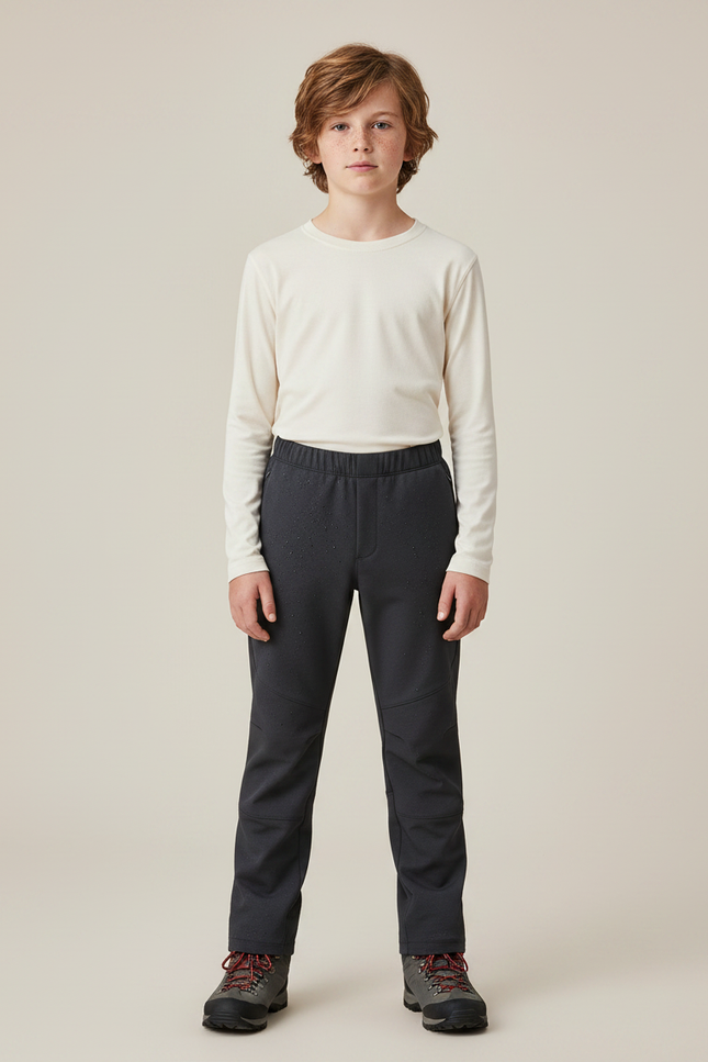 Pantalon Randonnée Enfant Gris Imperméable Élastique Doublé Polaire - Polyester