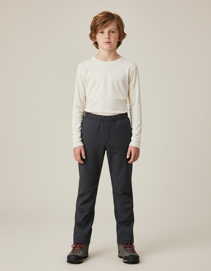 Pantalon Randonnée Enfant Gris Imperméable Élastique Doublé Polaire - Polyester