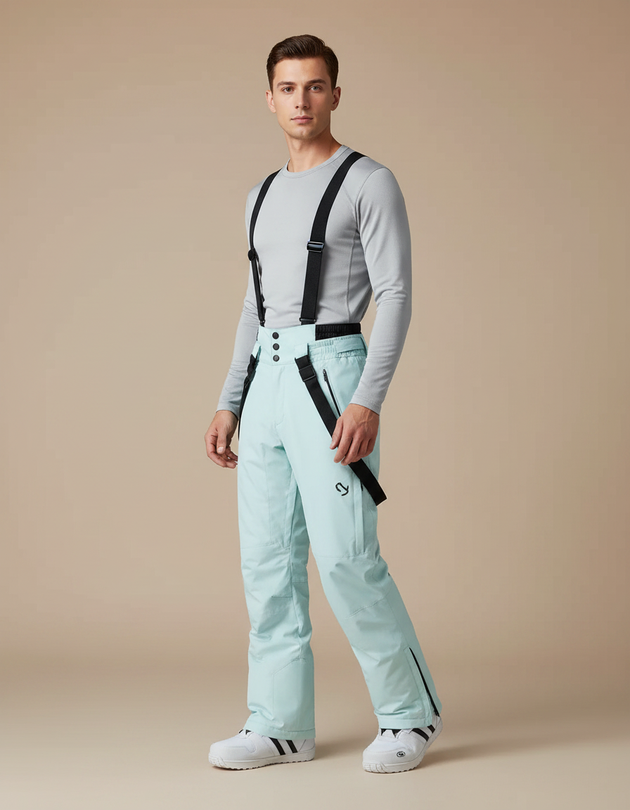 Pantalon Randonnée Aqua Bretelles Imperméable Ski Homme - Bleu Polyester