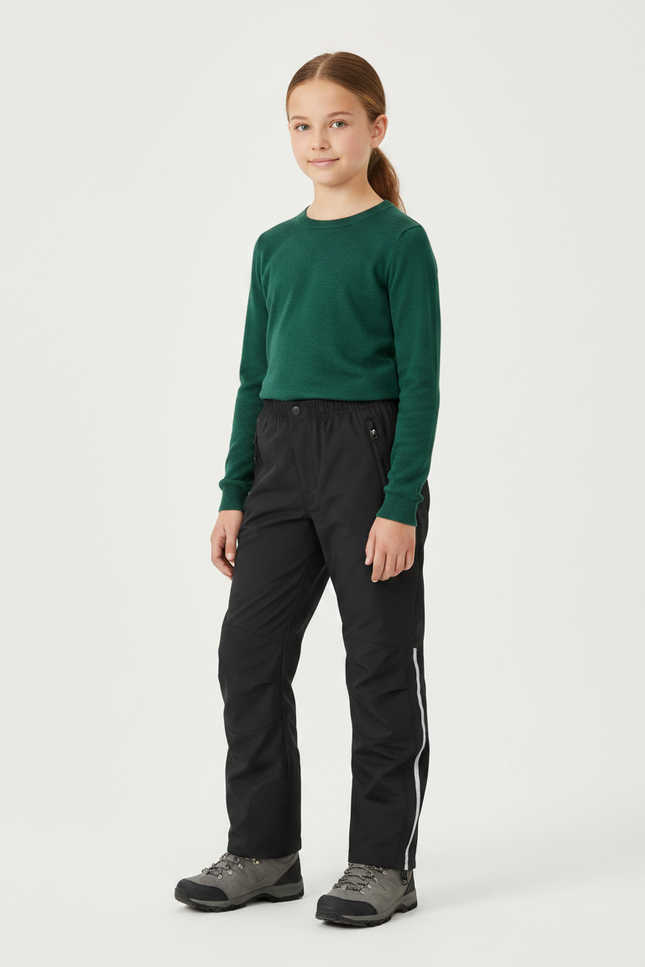 Pantalon Randonnée Noir Imperméable Coupe Droite Enfant - Polyester