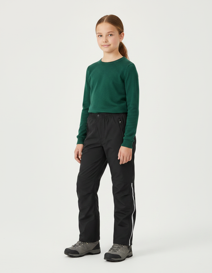 Pantalon Randonnée Noir Imperméable Coupe Droite Enfant - Polyester