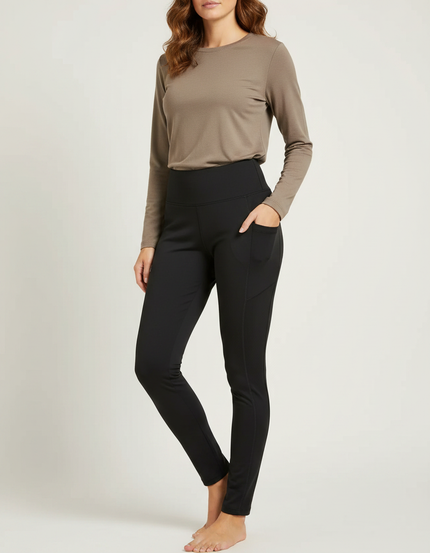 Pantalon Randonnée Noir Femme Polaire Taille Haute - Molleton