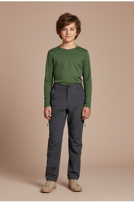 Pantalon Randonnée Gris Coupe Droite Enfant Léger - Polyester