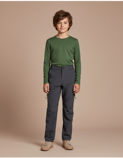 Pantalon Randonnée Gris Coupe Droite Enfant Léger - Polyester