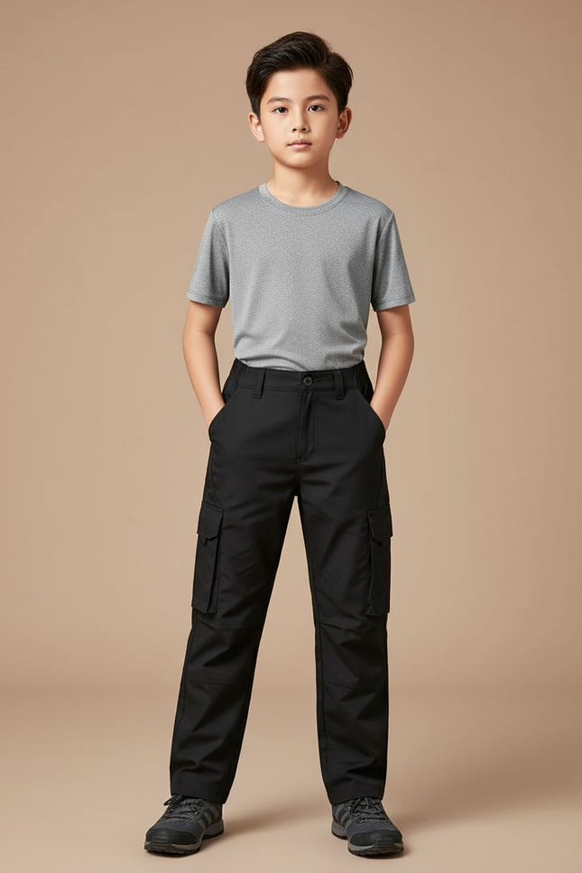 Pantalon Randonnée Noir Cargo Tactique Enfant - Polyester