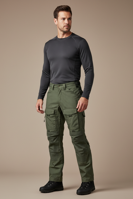 Pantalon Randonnée Vert Militaire Cargo Tactique Homme - Polyester