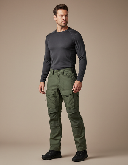 Pantalon Randonnée Vert Militaire Cargo Tactique Homme - Polyester
