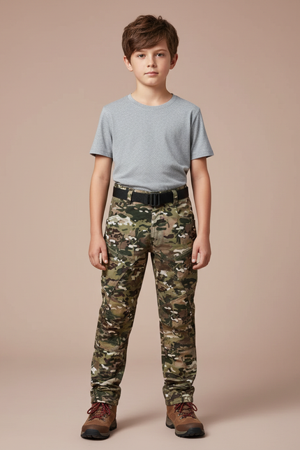 Pantalon Randonnée Camouflage Multipoches Enfant Résistant - Multicolore Toile