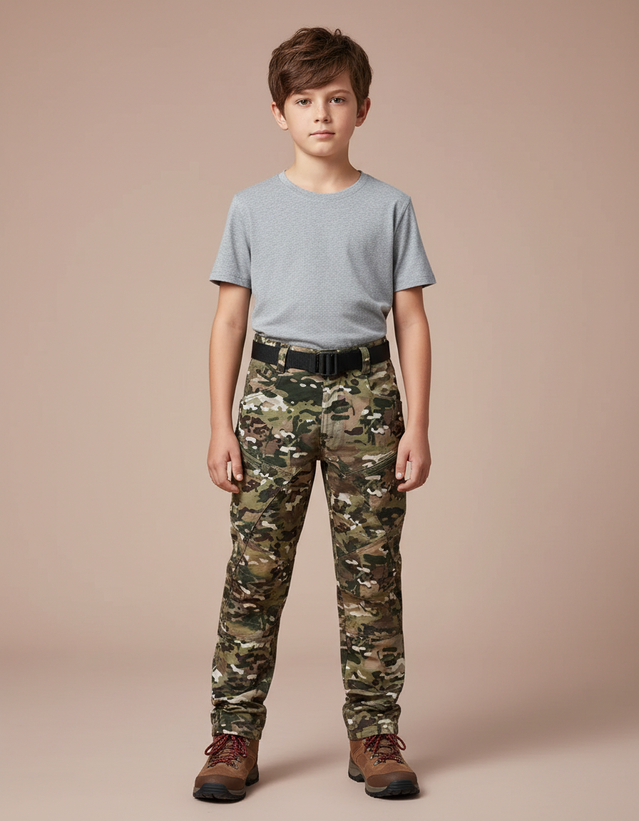 Pantalon Randonnée Camouflage Multipoches Enfant Résistant - Multicolore Toile