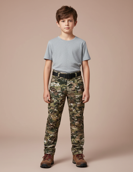 Pantalon Randonnée Camouflage Multipoches Enfant Résistant - Multicolore Toile