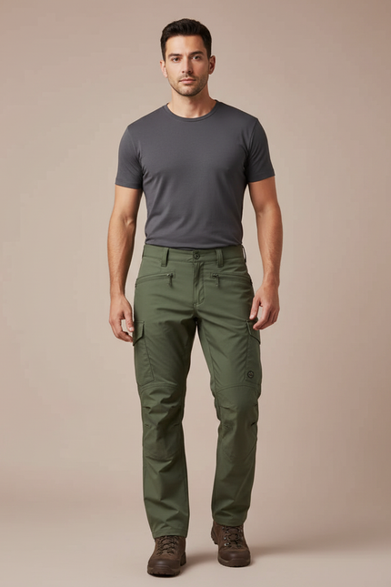Pantalon Randonnée Vert Cargo Homme Multipoches Tactique - Polyester