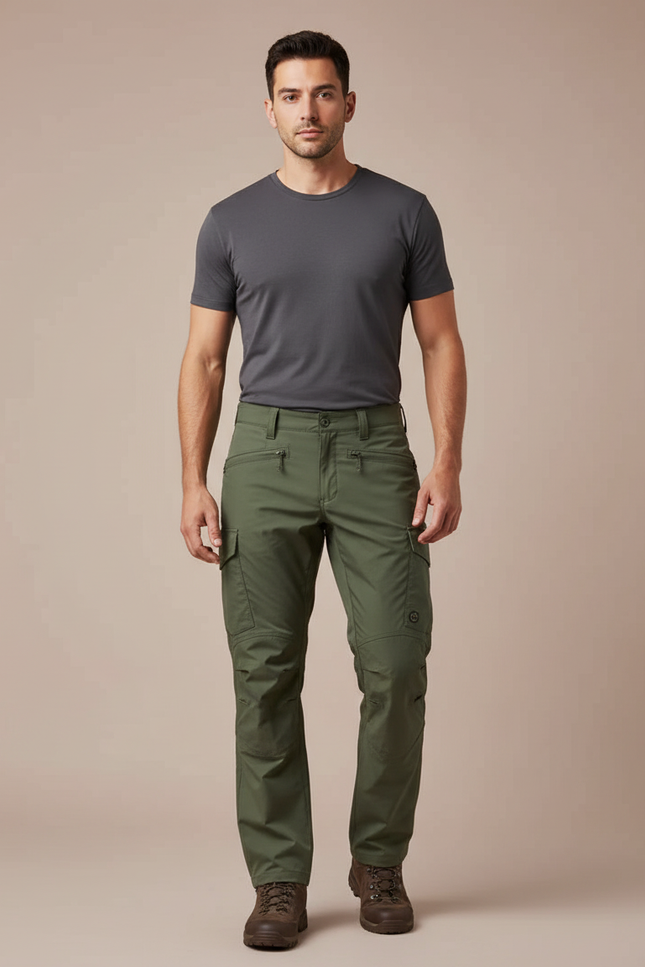 Pantalon Randonnée Vert Cargo Homme Multipoches Tactique - Polyester