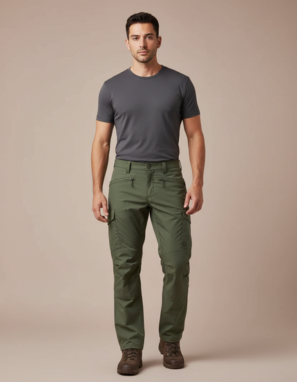 Pantalon Randonnée Vert Cargo Homme Multipoches Tactique - Polyester