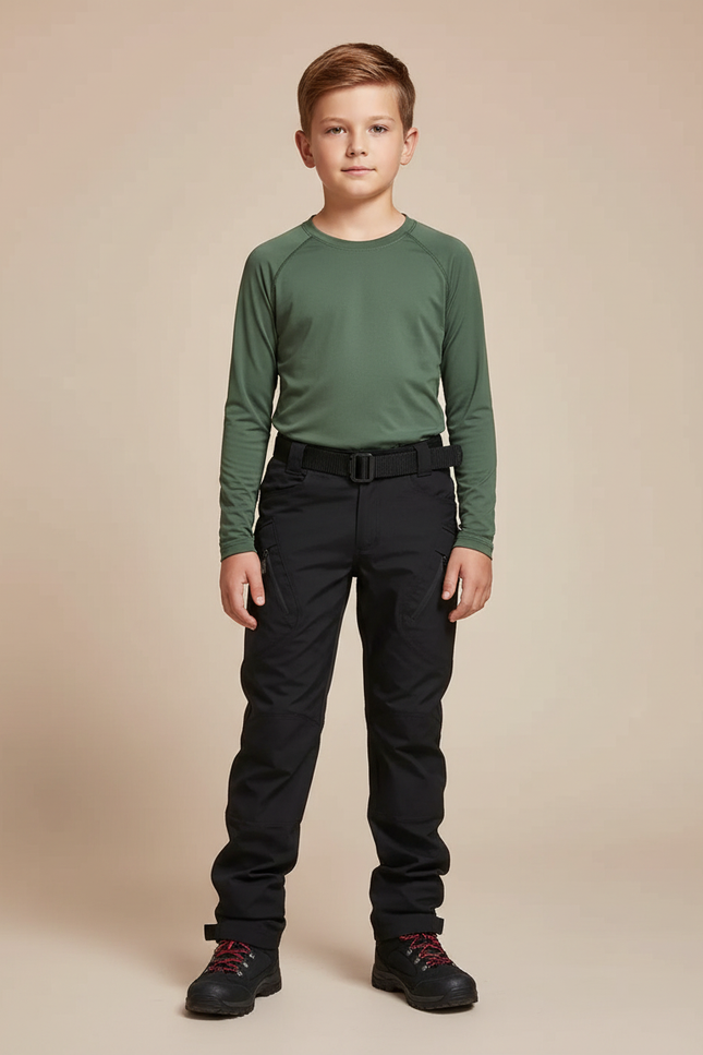 Pantalon Randonnée Noir Tactique Cargo Enfant - Polyester