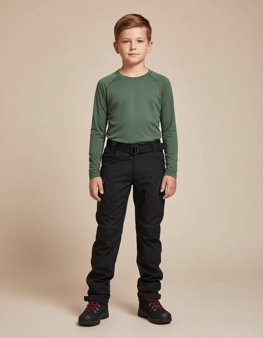 Pantalon Randonnée Noir Tactique Cargo Enfant - Polyester