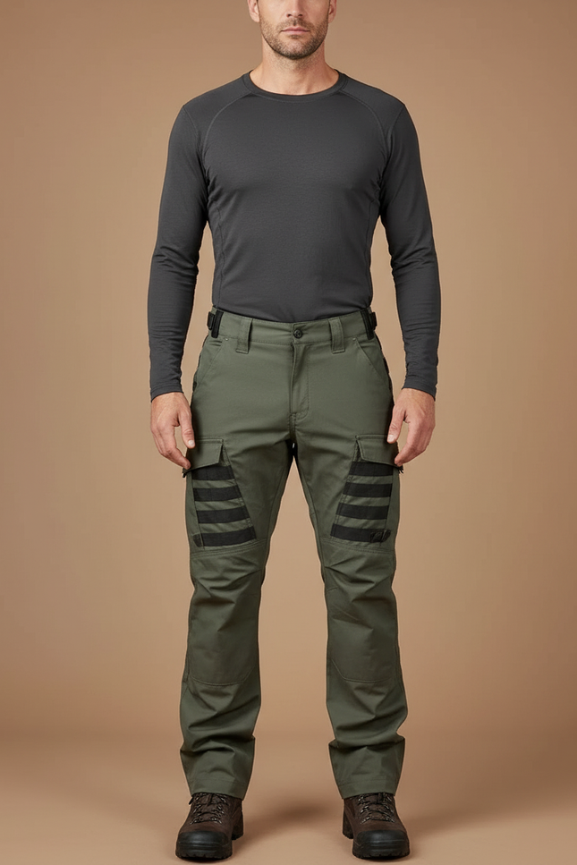 Pantalon Randonnée Vert Cargo Tactique Robuste Homme - Kaki Toile