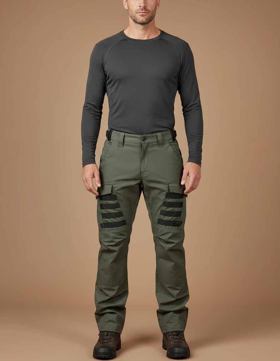 Pantalon Randonnée Vert Cargo Tactique Robuste Homme - Kaki Toile