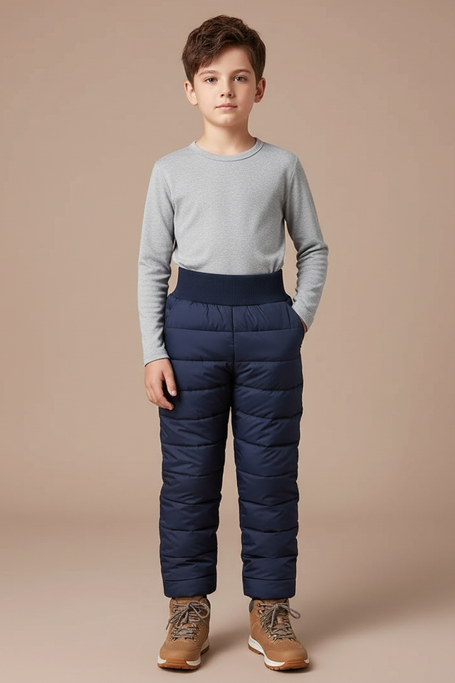 Pantalon Randonnée Enfant Bleu Marine Matelassé Hiver - Polyester