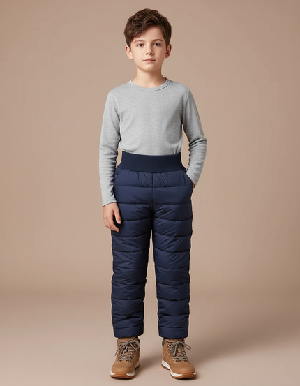 Pantalon Randonnée Enfant Bleu Marine Matelassé Hiver - Polyester
