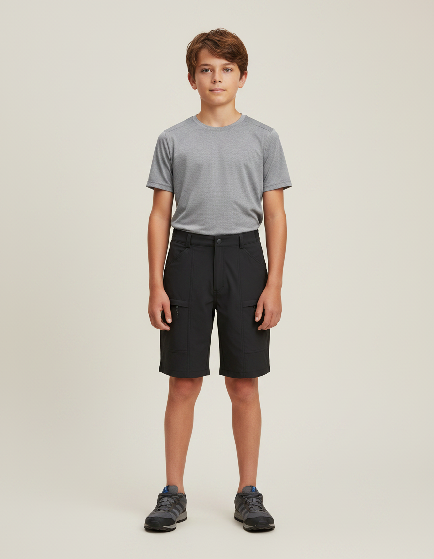 Pantalon Randonnée Noir Cargo Léger Enfant - Polyester