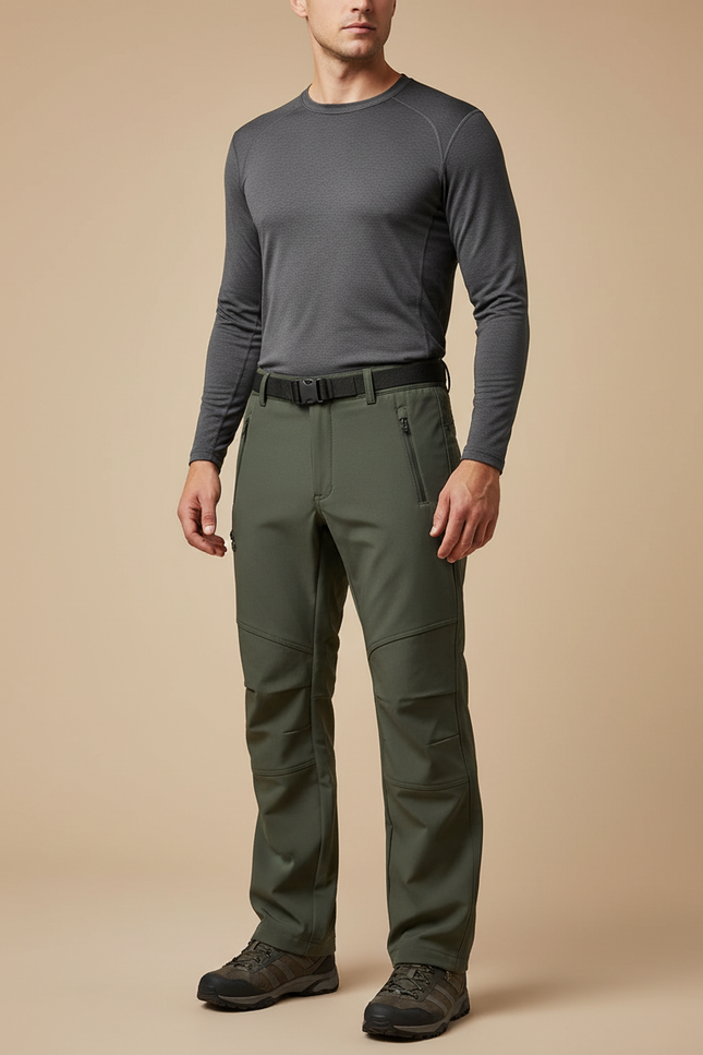 Pantalon Randonnée Homme Vert Kaki Imperméable Tactique Polaire - Polyester