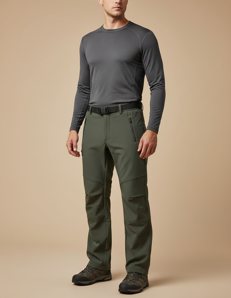 Pantalon Randonnée Homme Vert Kaki Imperméable Tactique Polaire - Polyester