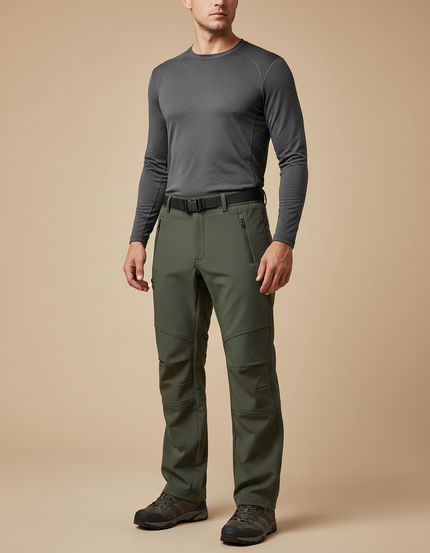 Pantalon Randonnée Homme Vert Kaki Imperméable Tactique Polaire - Polyester