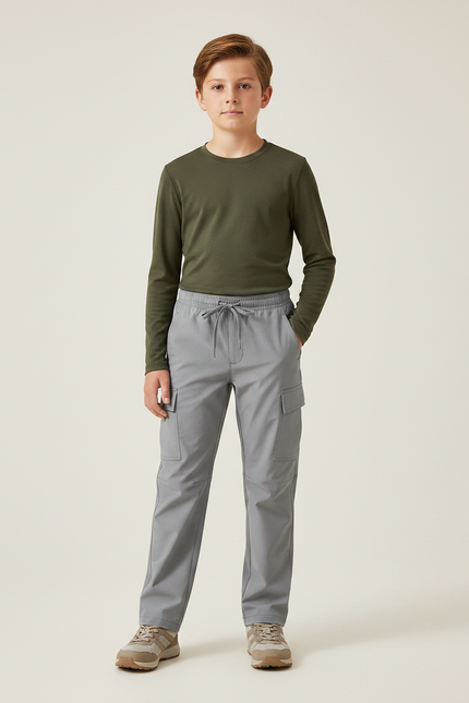 Pantalon Randonnée Gris Enfant Léger Cargo Élastiqué - Polyester