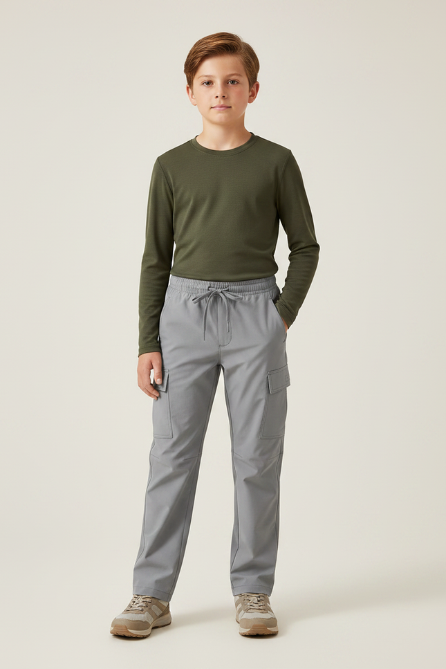 Pantalon Randonnée Gris Enfant Léger Cargo Élastiqué - Polyester
