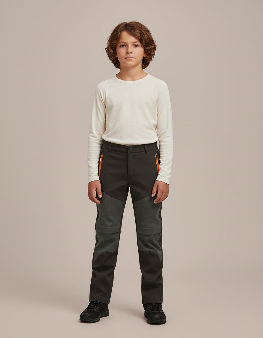 Pantalon Randonnée Enfant Bicolore Imperméable Coupe-vent Gris - Polyester