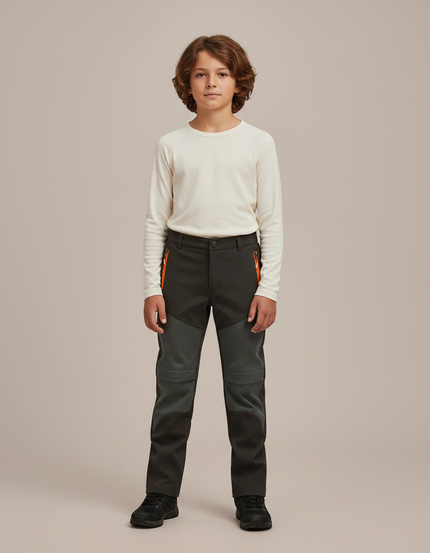 Pantalon Randonnée Enfant Bicolore Imperméable Coupe-vent Gris - Polyester
