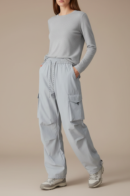 Pantalon Randonnée Gris Cargo Ample Femme - Polyester
