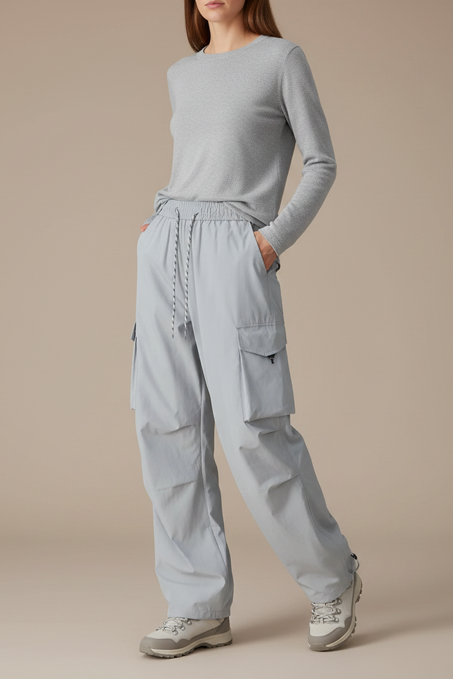 Pantalon Randonnée Gris Cargo Ample Femme - Polyester