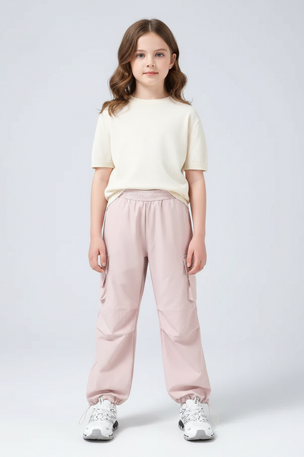 Pantalon Randonnée Rose Cargo Ample Fille - Polyester