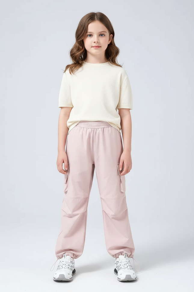 Pantalon Randonnée Rose Cargo Ample Fille - Polyester