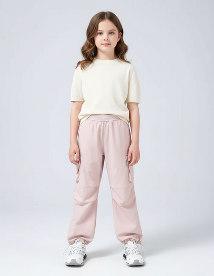 Pantalon Randonnée Rose Cargo Ample Fille - Polyester