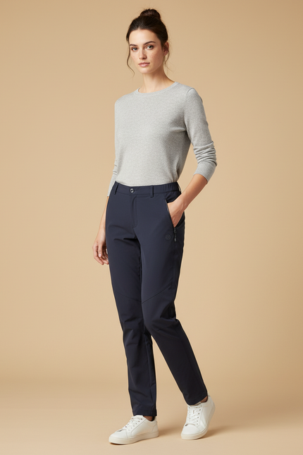 Pantalon Randonnée Femme Marine Coupe Droite Stretch - Polyester