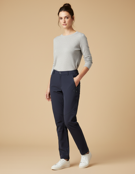 Pantalon Randonnée Femme Marine Coupe Droite Stretch - Polyester
