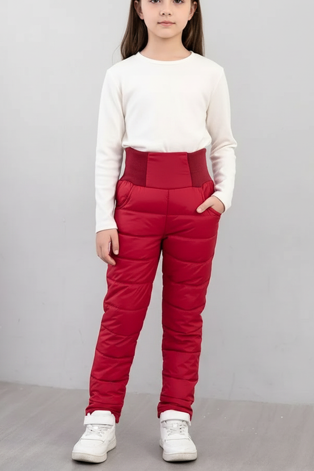 Pantalon Randonnée Rouge Matelassé Épais Chaud Enfant - Polyester