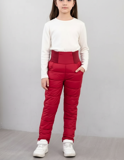 Pantalon Randonnée Rouge Matelassé Épais Chaud Enfant - Polyester