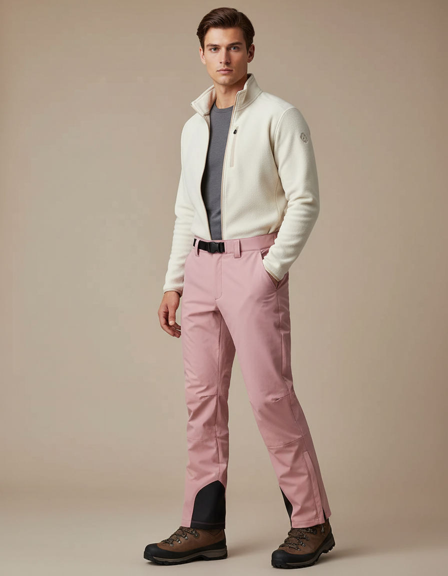 Pantalon Randonnée Rose Ample Imperméable Ceinture Homme - Polyester
